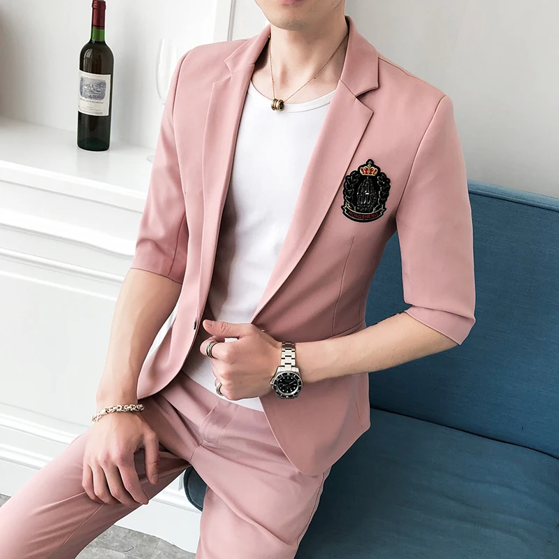 Summer Suits 2020 Mens Plaid Suits Social Club Outfits Fashion Suit For Mens Casual Clothing Business Suit Mens 2 Pcs Set Prom