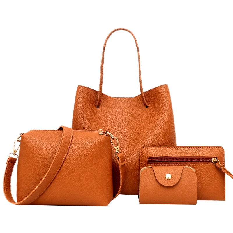 Модная мягкая искусственная кожа 4 в 1 с узором Личи комбинированная сумка