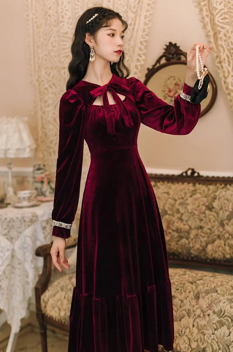 

COIGARSAM Full Sleeve Women dress Dresses Red Black Y1226