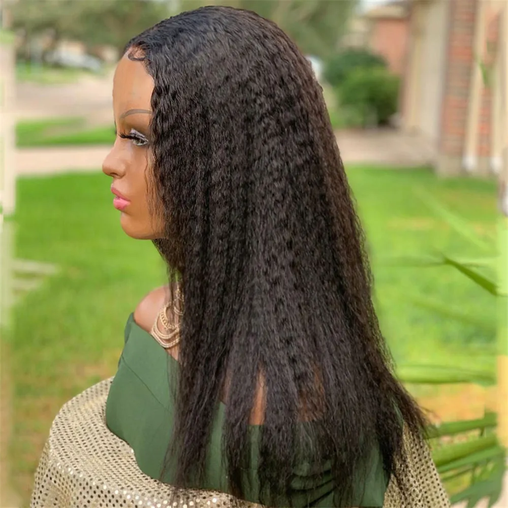 

Kinky Straight Wig Fake Scalp PU Silk Base Lace Front Human Hair Wigs For Women Plucked Baby Hair Brazilian Remy Hair Middle