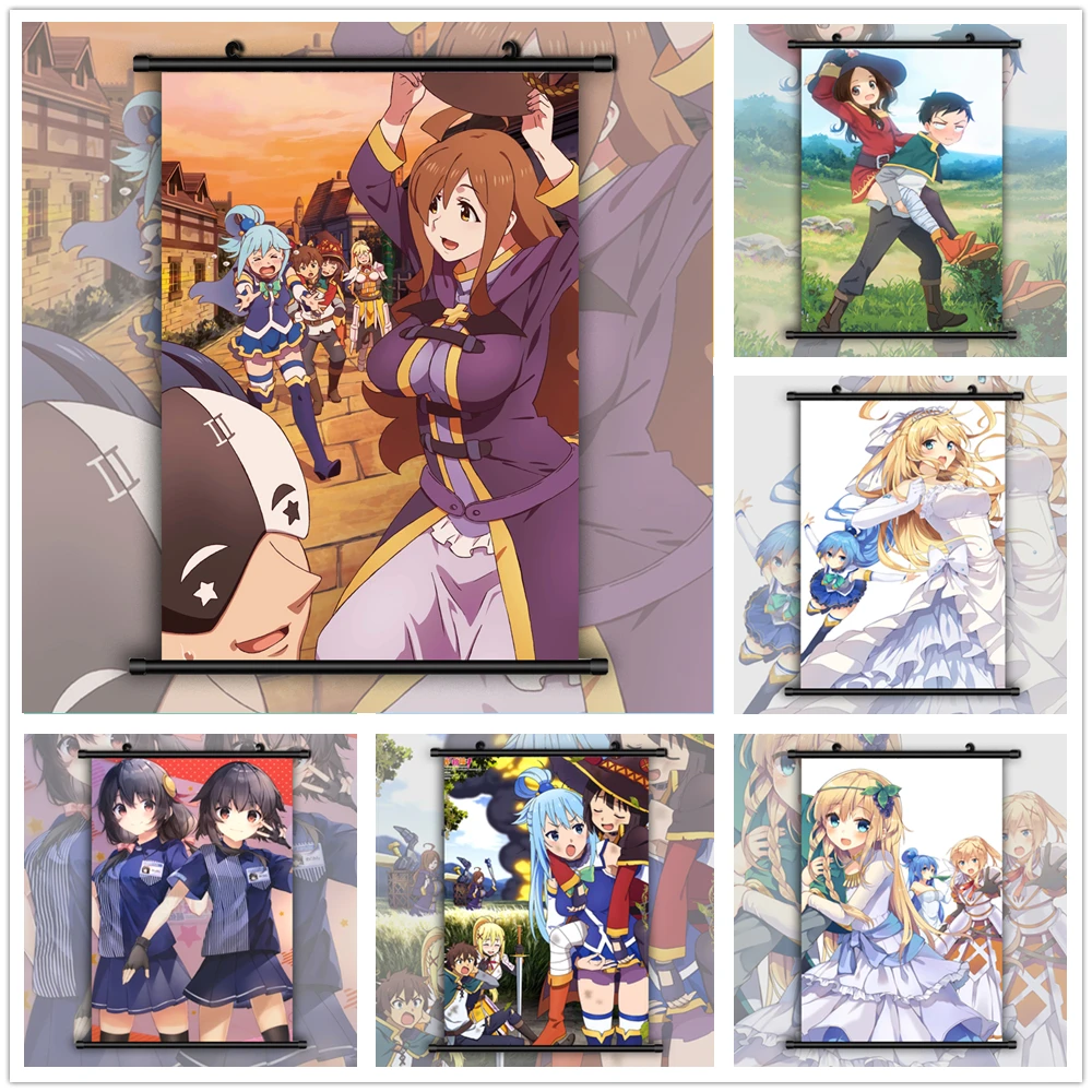 Kono Suba Aqua Megumin Yunyun темнота Аниме Манга настенный плакат прокрутка | Дом и сад