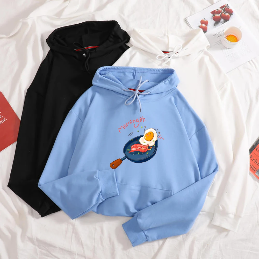 

Cute Hoodies Korean Women Sweatshirt Oversize Femme Thin Cotton Hooded Pan Fried Eggs Harajuku Graphic Sweatshirts Pullover