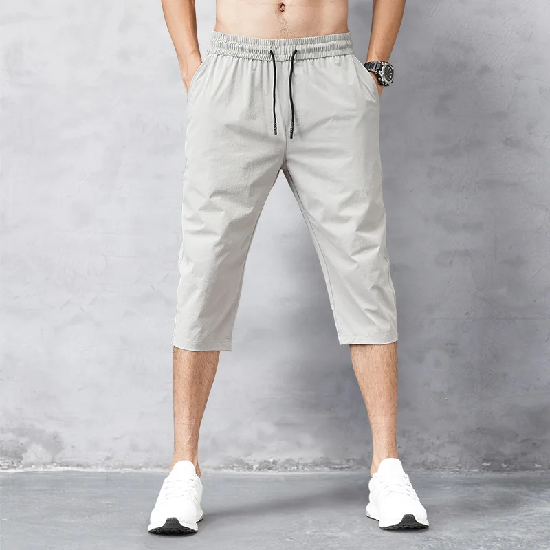 

2021 Men's Shorts Summer Breeches Thin Nylon 3/4 Length Trousers Male Bermuda Board Quick Drying Beach Black Men's Long Shorts