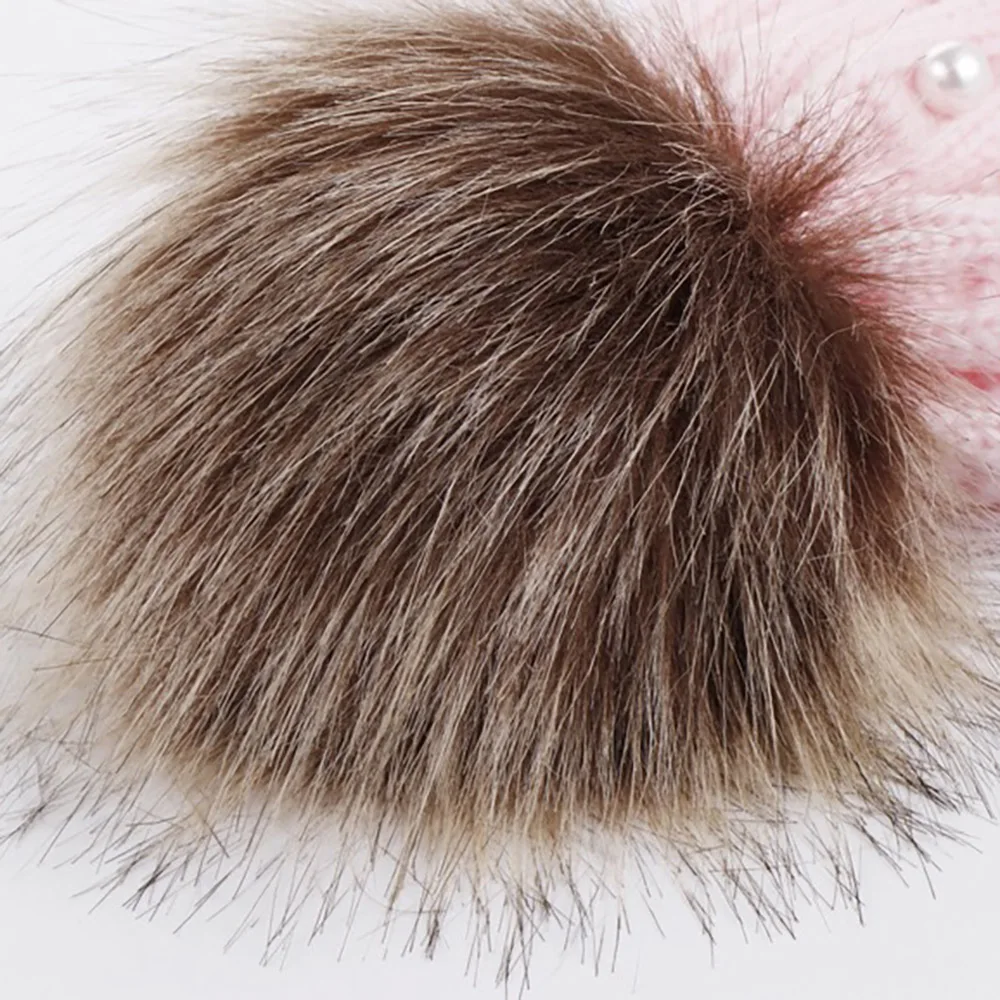 

Charm Autumn Winter Baby Hat Boys Girls Knitted Beanie Hat Cute Warm Skull Cap With Faux Fur Pompom Pearl Decoration For Kids