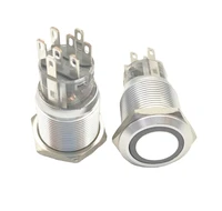 aluminium anodized material 19mm 8pin 12v 24v latching momentary white red yellow housing push button switch