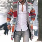 Зимние мужские шерстяные пальто в клетку в стиле Харадзюку, мужское модное повседневное длинное пальто, толстое теплое пальто из искусственной кожи G3