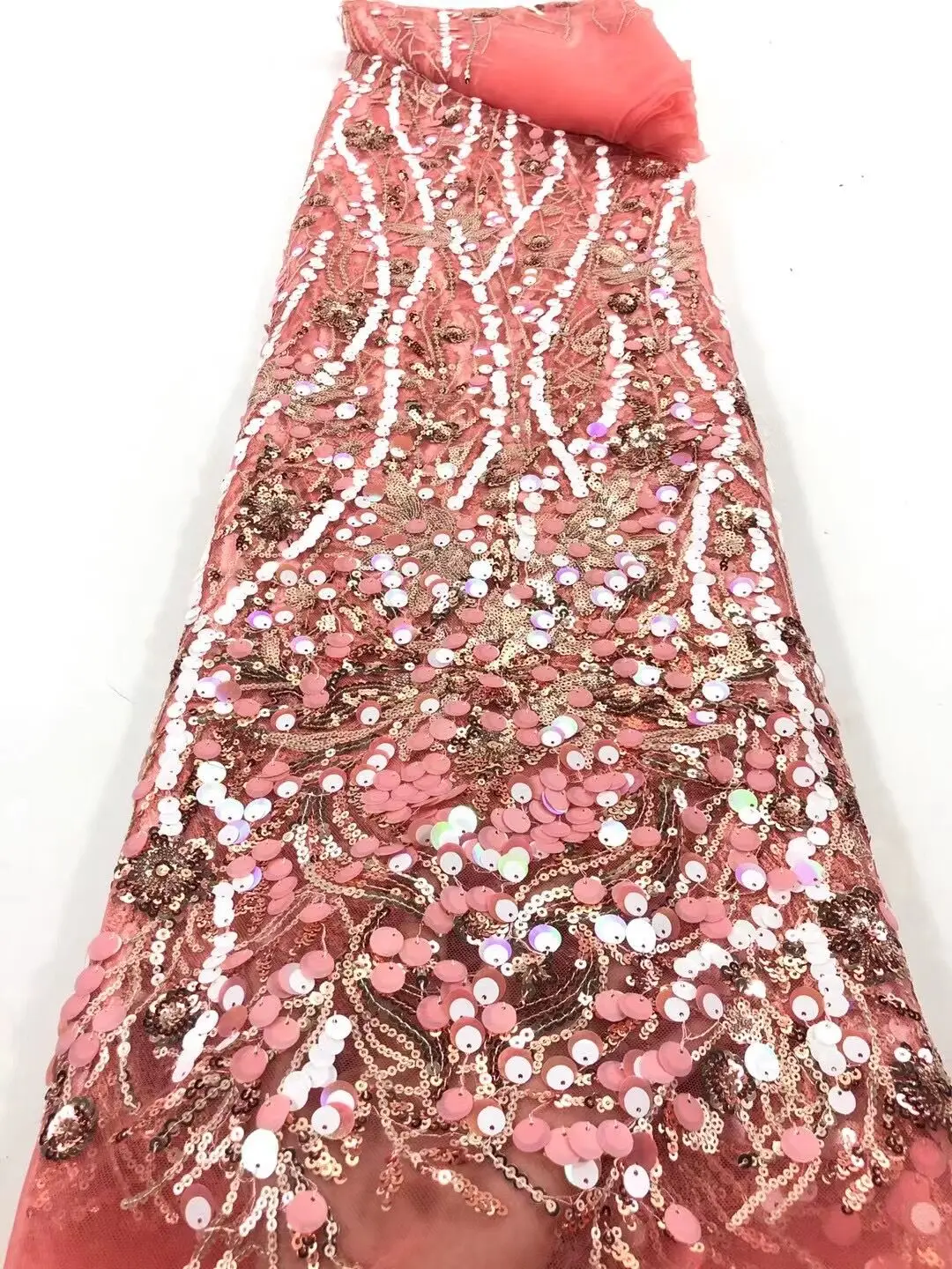 

2021 Latest White African Sequin Lace Fabric Embroidery French Mesh Lace Fabric with Sequins Nigerian Tulle Lace for Party