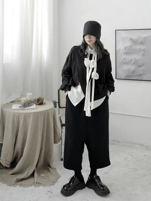 Домашняя одежда в стиле Ямамото темные унисекс Дизайнерские широкие брюки-Капри