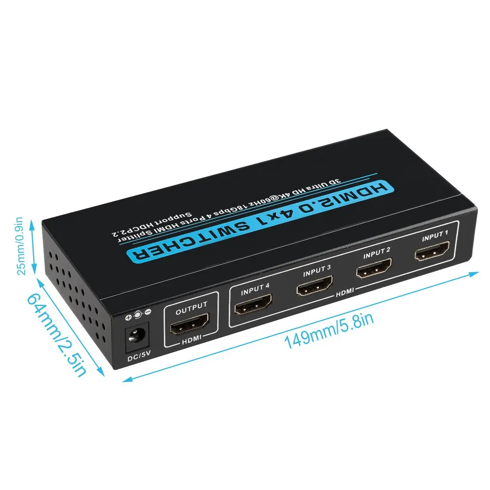 HDMI2.0 4x1 коммутатор 3D Ultra HD 4K @ 60 Гц 18 Гбит/с 4 порта HDMI сплиттер в 1 выход Поддержка