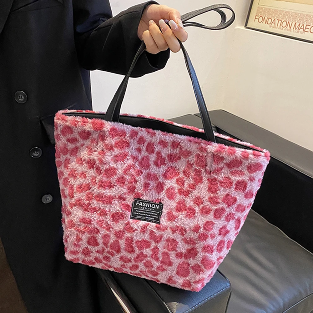 

Женская плюшевая сумка-шоппер через плечо с цветочным принтом зебры и леопарда, Женская Повседневная вместительная сумка-тоут для путешест...