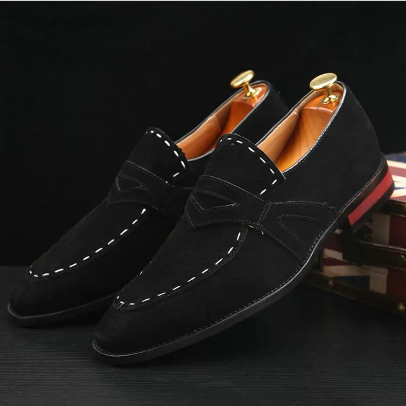 Men Flat Black suede ShoeS loafers Driving slip on Shoes Man Dress BIG SIZE 48 Casual flats shoes A57-37 | Обувь