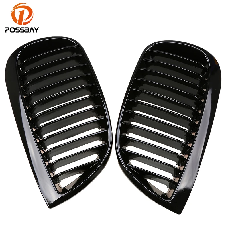 POSSBAY Front Kidney Grille for BMW 1-Series E87 118i/120d/120i 5-door 2004-2007 Pre-facelift Shiny Gloss Black Racing Grills