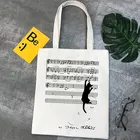 Холщовая Сумка-тоут для покупок с принтом музыкального кота, многоразовый шоппер в стиле Харадзюку, сумка на плечо, студенческие книжные сумки