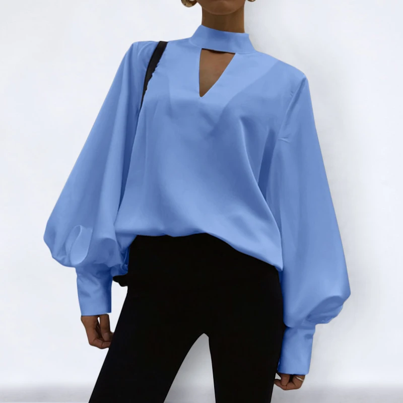 

Plus Size Office Shirts VONDA 2021 Women Sexy V Neck Long Sleeve Solid Blouses Bohemian Vestidos Autumn Party Tops 5XL