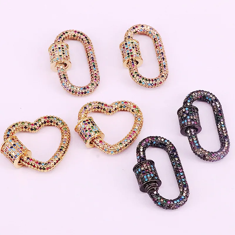 4 шт. золотой/черный цвет полностью Радужный CZ Micro Pave oval/застежка в форме сердца