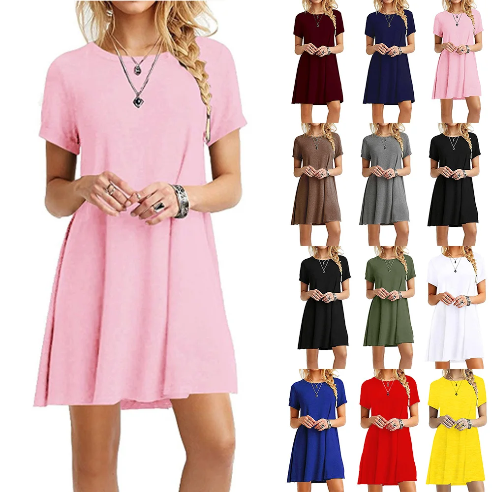 

VICABO Dresses Women Fashion Summer Short Sleeve Female Dresses Mini Shirt Dress Casual Loose Sundress vestido de mujer