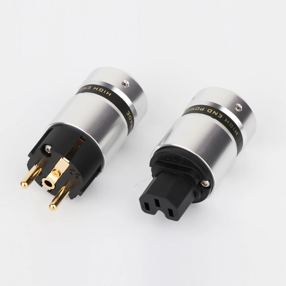P080EG Preffair High End IEC Female Connector 24K Gold Plated EUR Schuko male Power Plug for DIY Cable |