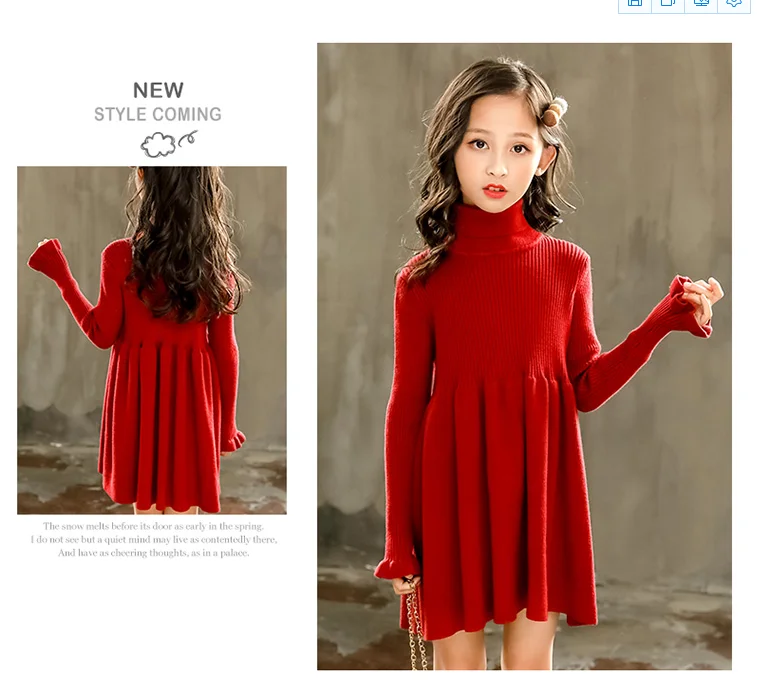 Милое трикотажное платье для маленьких девочек рождественское красное до колена