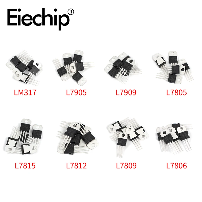 

40pcs/set Voltage Regulators IC TO-220 L7805/7806/7809/7812/7815/7905/7909 LM317T Mosfet Transistor Assortment Kit