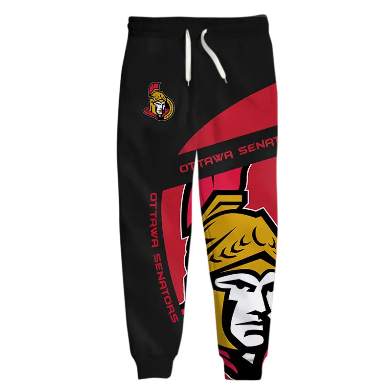 

Ottawa men's Casual Pants Black Red Stitching Cartoon Samurai Print Senators Sweatpants