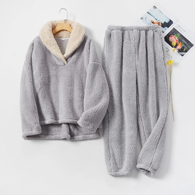 

Tulin Fashion Flannel Winter Pajamas Set Thickening 2 Pieces Women Sleepwear Casual Loose Warm Homewear Coral Fleece Nightwear