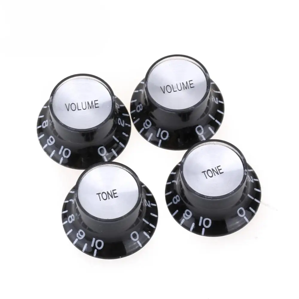 

Musiclily Pro Imperial Inch Size Hat Bell Reflector 2 Volume 2 Tone Knobs Set for USA Les Paul SG Electric Guitar, Silver Top