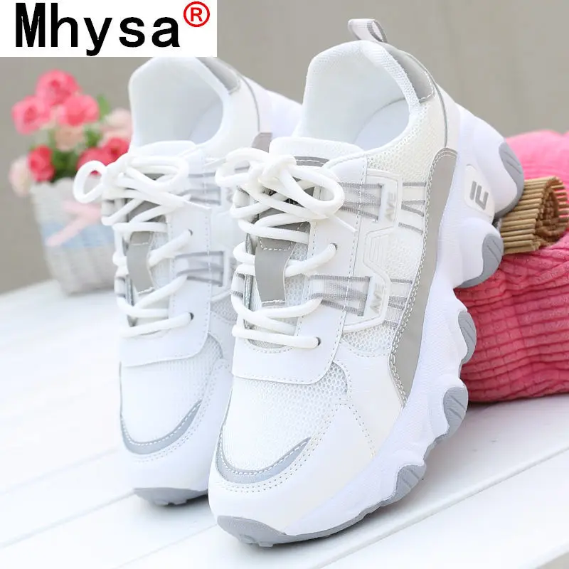 

2021 Fashion Women's Shoes Spring Woman Comfortable Sneakers Lace-up Color Matching Platform Shoes Breathable Mesh Casual Shoes