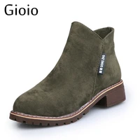 gioio lady big size boots high top fashion leather low heel ankel boots women brand botas martens mujer dark green casual sho