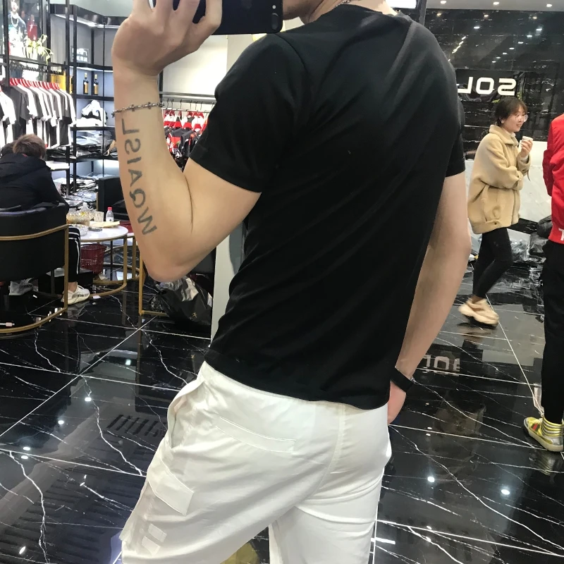 mens summer comfortable high quality hip hop slim brand solid color t shirt personality handsome hot diamond short sleeve free global shipping