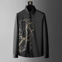 brand luxury rhinestone mens shirt 2021 autumn long sleeve slim casual shirts business social formal dress shirts streetwear