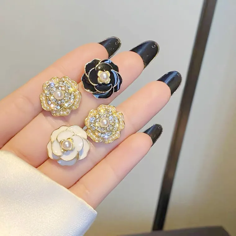 

Camellia Stud Earrings Rhinestone Imitation Pearl Crystal Flower Earrings for Women Girl Elegant Jewelry Brand Inspired