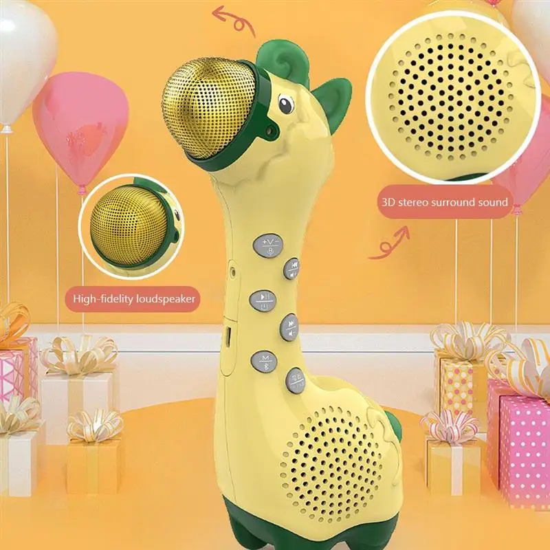 

Cartoon Wireless Bluetooth Microphone Toy For Kids Multifunctional Karaoke Machine Gift For Children Party Sing Song Toys