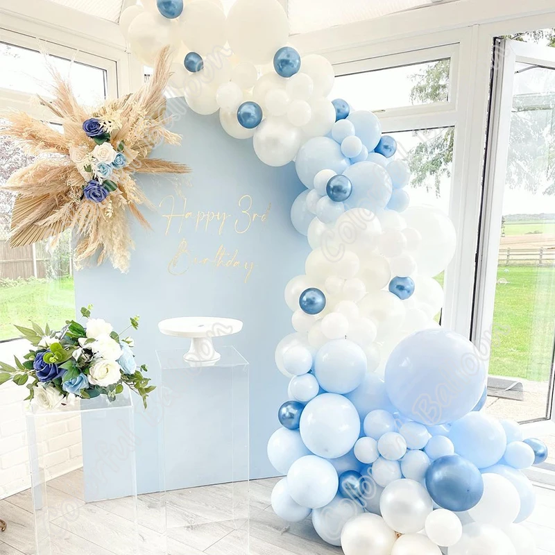 

141pcs Doubled Macaron Blue Happy Birthday Party Wedding Backdrop Free Shipping Latex White Balloon Arch Baby Shower Event Decor