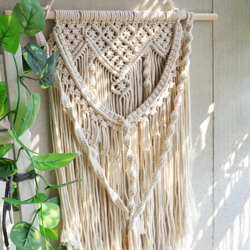 

Macrame Wall Hanging Tassles Tapestry Decoration Yellow Beige Farmhouse Home Decoration Bohemian Boho Decor Dorm Room