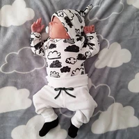 3 pcs newborn baby boys clothes set cloud print cotton long sleeve t shirtcasual solid color panthat infant clothing outfits