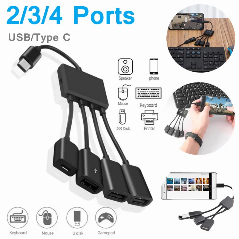

Various Types OTG Hub Type C USB Connector 2/3/4 Port Adapter Cable Male To Female Docking Station Mouse Keyboard Disk