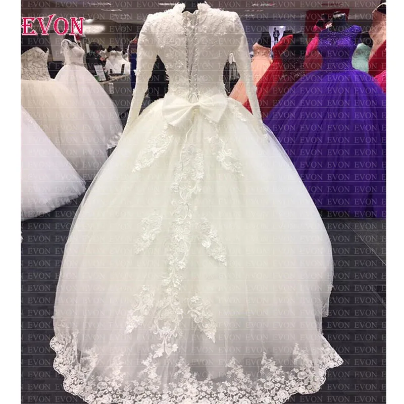 Мусульманское Vestido De Noiva Элегантный Высокий воротник с длинными рукавами