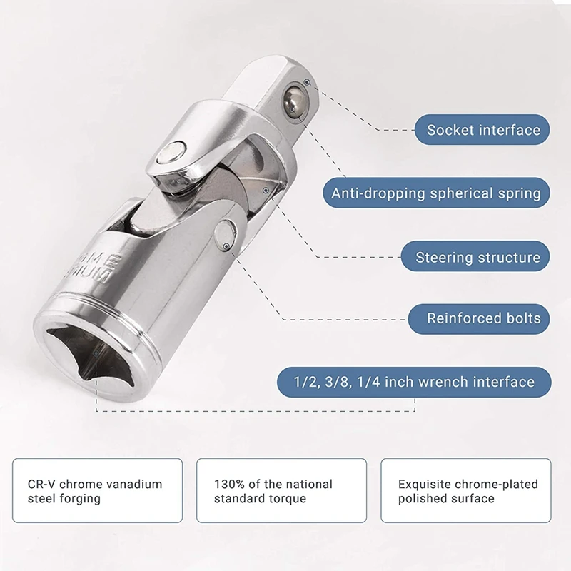 

Universal Joint Sleeve,3 Pieces of Rotary Extension Drive U-Shaped Joint Drive Universal Connector, Adapter Sleeve Tool