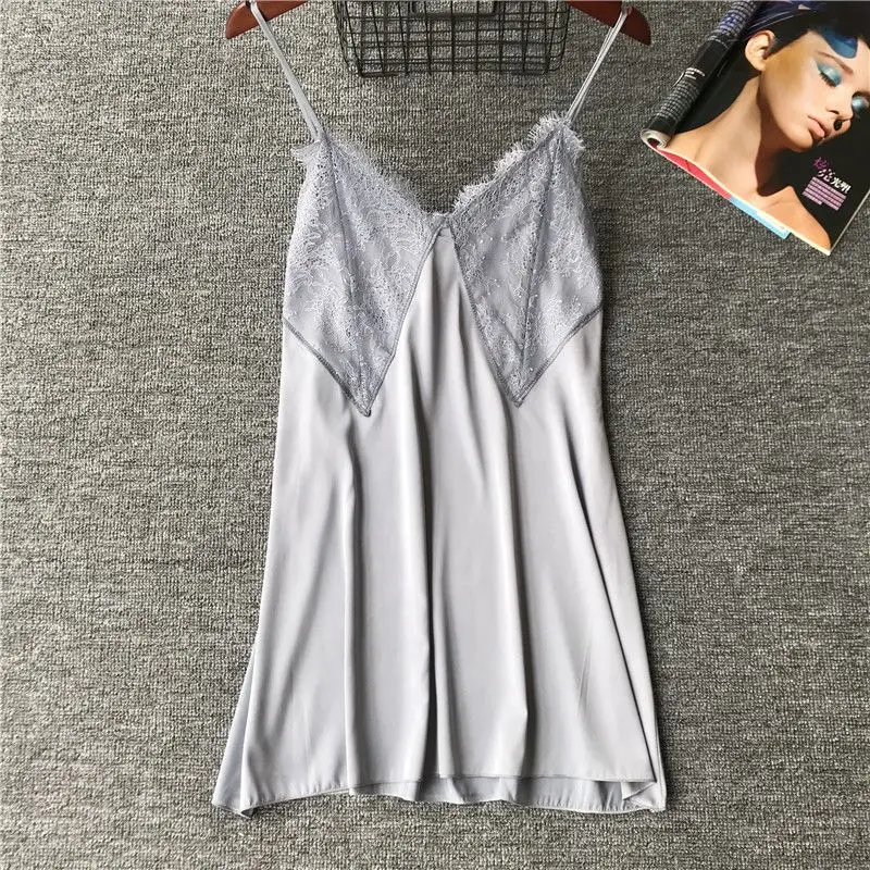 Smmoloa летний пикантный Шелковый Атласный ночная рубашка для женщин на тонких