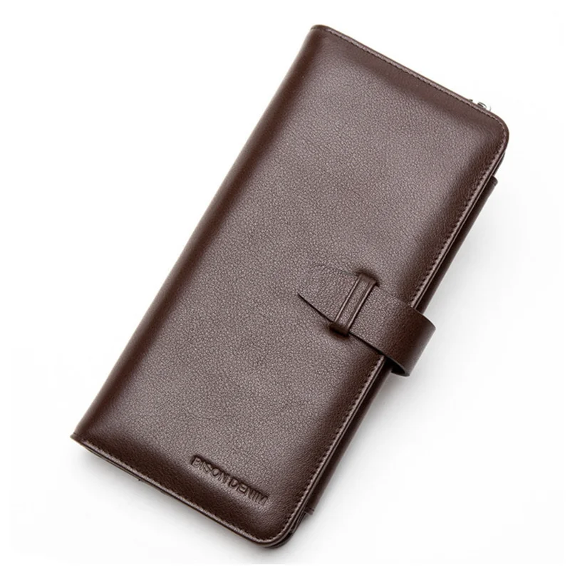 N8221 coffee BISON DENIM мужской бумажник из натуральной кожи, классический длинный клатч, кошелек с отделением для монет, на молнии, кошелек для телефона, Роскошный кошелек для мужчин - Цвет: N8221 coffee