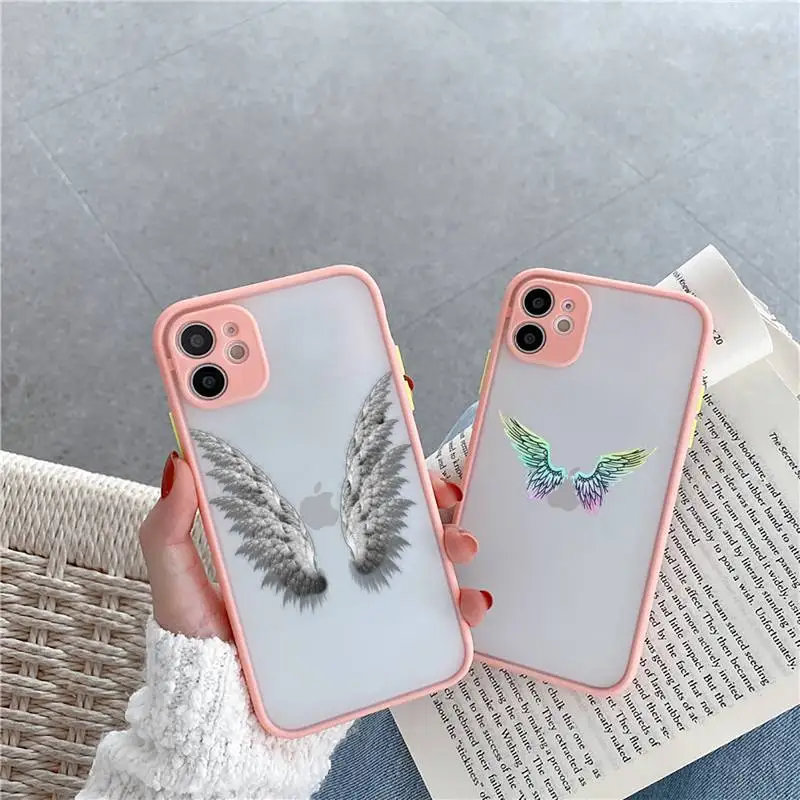

Angel colourful wings feather black Phone Case Matte Transparent for iPhone 7 8 11 12 s mini pro X XS XR MAX Plus cover funda