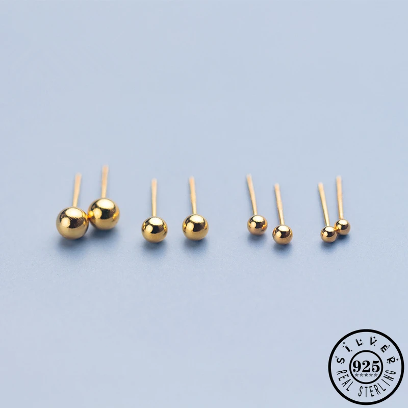 925 стерлингового серебра маленькие круглые сплошное баллонное серьги гвоздики