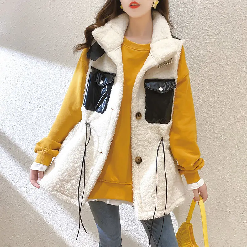 

2020 New Women 's Vest Autumn And Winter Fur Integrated Lamb Wool Cotton Vest Waistcoat Jacket Korean Style Fashionable