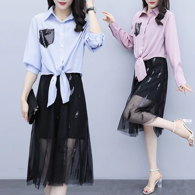 

Korean Two Piece Set Top And Skirt Women Plus Size Suits And Sets Womens Matching Set Ensemble Femme Deux Pieces Woman Suit