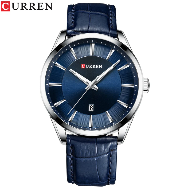 silver blue CURREN Новые простые мужские кожаные часы мужские роскошные брендовые кварцевые часы Relogio Masculino модные повседневные наручные часы Мужские часы - Цвет: silver blue