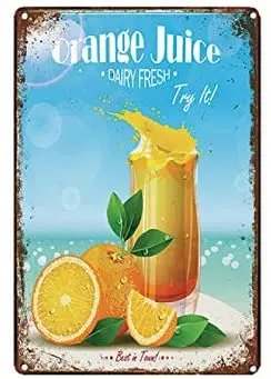 

Orange Juice Drink Vintage Style Metal Sign Iron Painting for Indoor & Outdoor Home Bar Coffee Kitchen Wall Decor 8 X 12 Inch