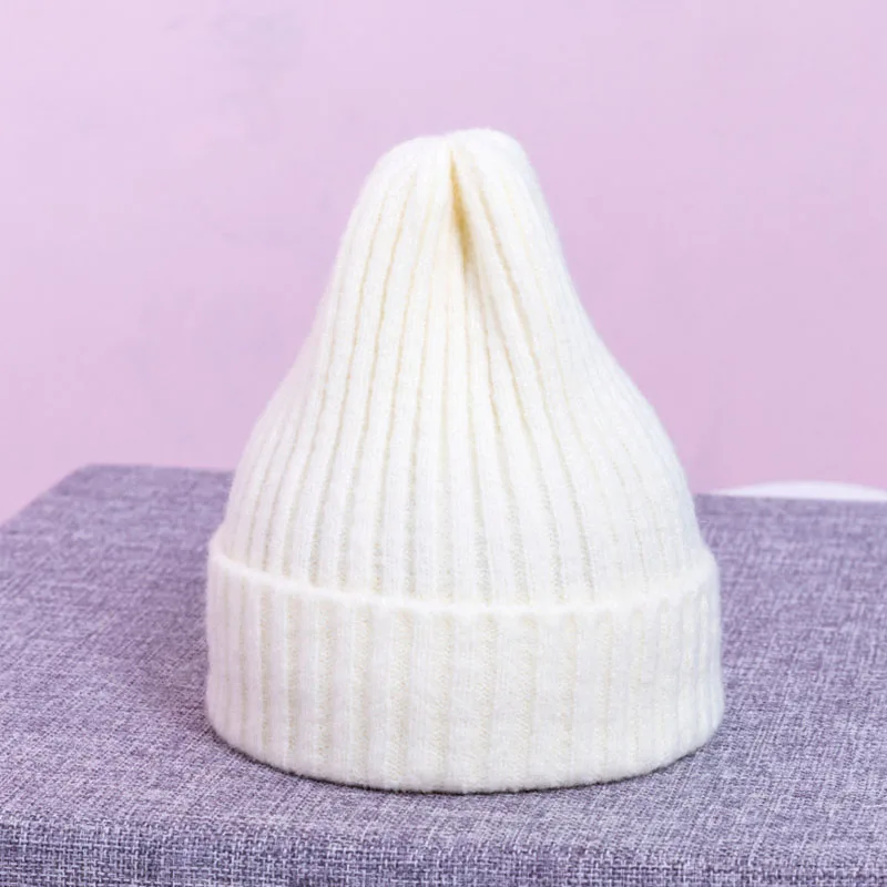 white Мягкий, для новорожденного ребенка шапка вязаная милые детские Кепки для мальчиков и девочек зимняя теплая куртка для детей однотонная шляпа детская шапочка Подставки для фотографий - Цвет: white
