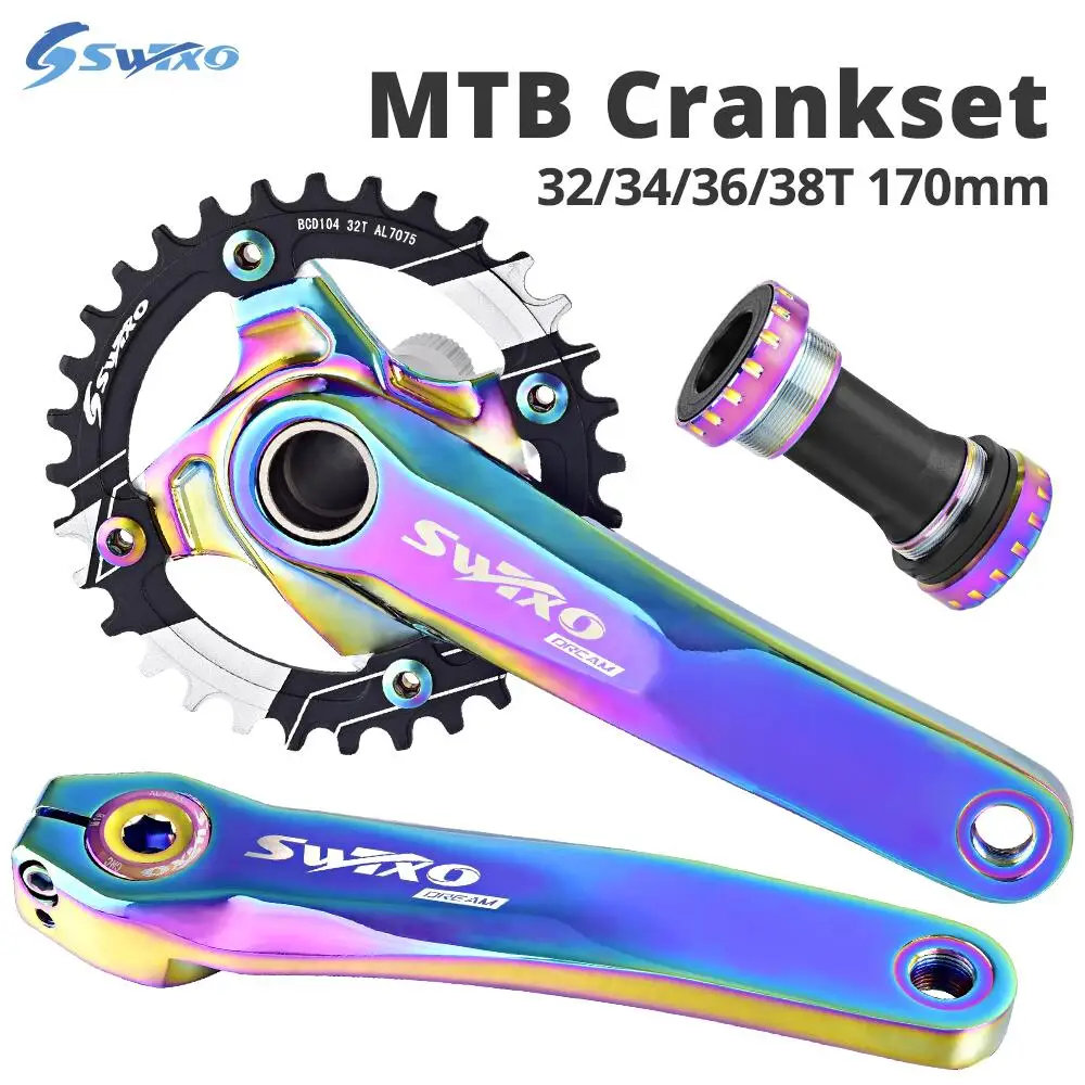 

SWTXO Bicycle Crank Chainwheel 104BCD MTB Bike Crankset Aluminum Alloy With Bottom 170/172.5/175mm Crank 32T 34T 36T 38T Plate