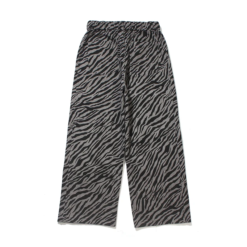 

Harajuku Zebra Print Hole Casual Jeans Pants Mens Loose Wide-leg Streetwear Baggy Denim Trousers Straight Oversize Pants