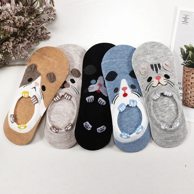 

27 Style 10 Piece=5 Pairs/Lot Cute Harajuku Animal Women Socks Set Funny Spring Cat Dog Rabbit Panda Low Cut Short Sock Happy
